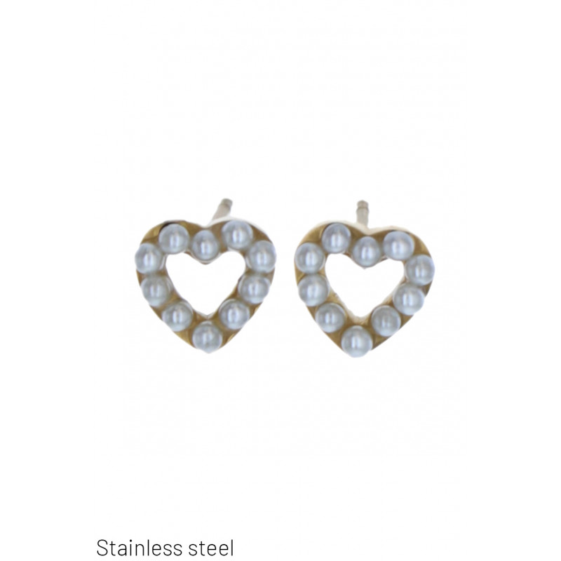 STEEL EARRING HEART SHAPE WITH PEARLS