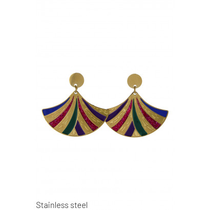 STEEL EARRINGS IN THE SHAPE OF A COLOURED FAN