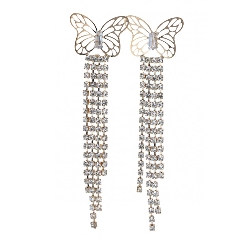 BOUCLES D'OREILLES ACIER FORME DE PAPILLON, STRASS