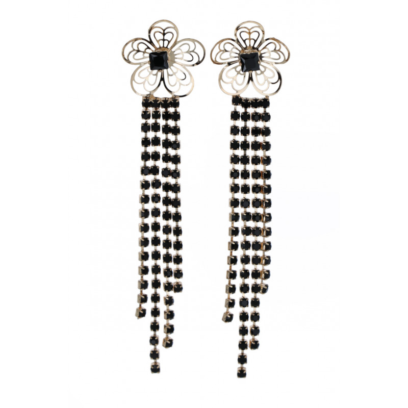 BOUCLES D'OREILLES ACIER FORME DE FLEUR, STRASS