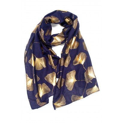 FOULARD COULEUR UNI  IMPRIME FEUILLES  DORE