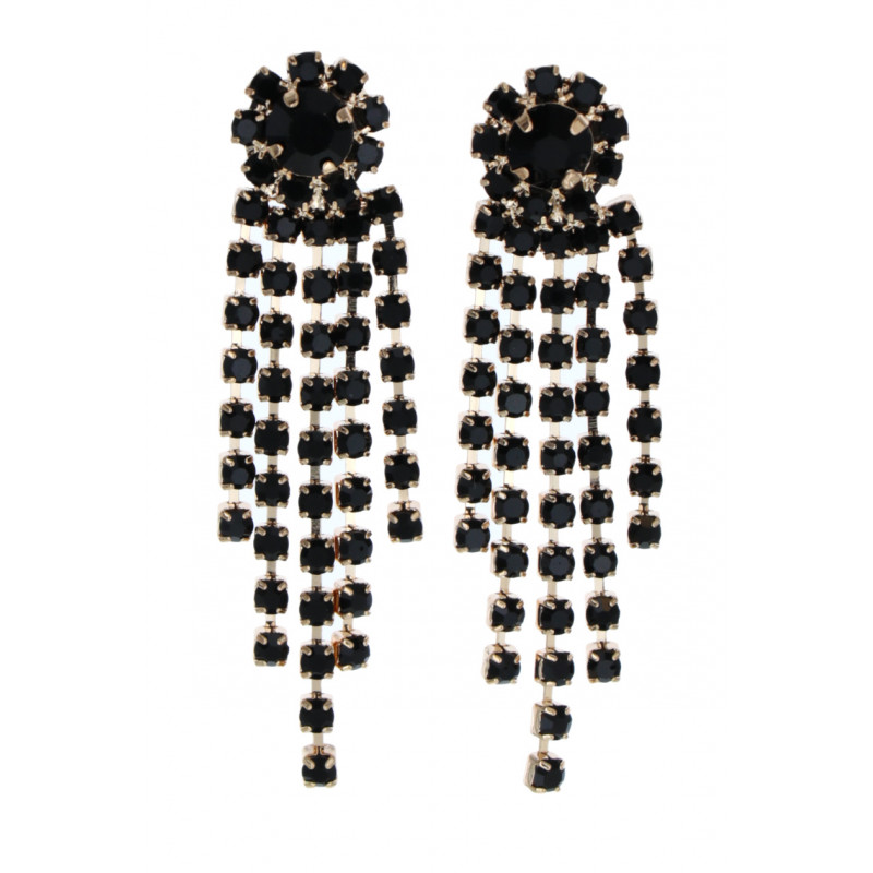 STEEL EARRINGS WITH CHAIN FRINGES WITH STRASS