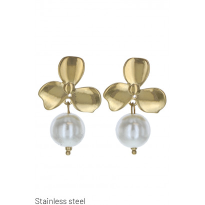 STEEL EARRING WITH FLOWER AND PEARL