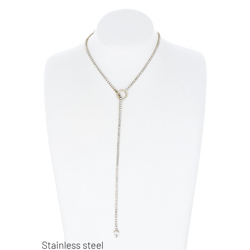 LONG COLLIER AVEC STRASS PASSANT PAR UN ANNEAU