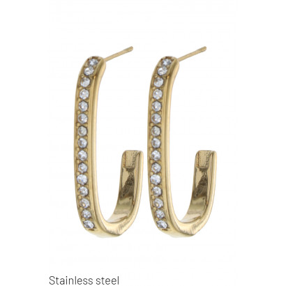 STEEL AND CRYSTAL CREOLE SHAPE EARRING