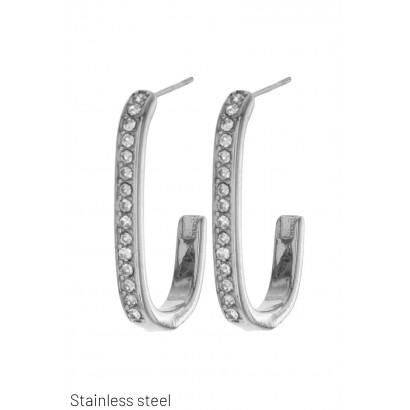 STEEL AND CRYSTAL CREOLE SHAPE EARRING