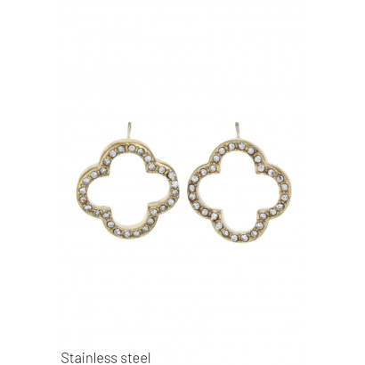 FLOWER-SHAPED STEEL AND CRYSTAL EARRING