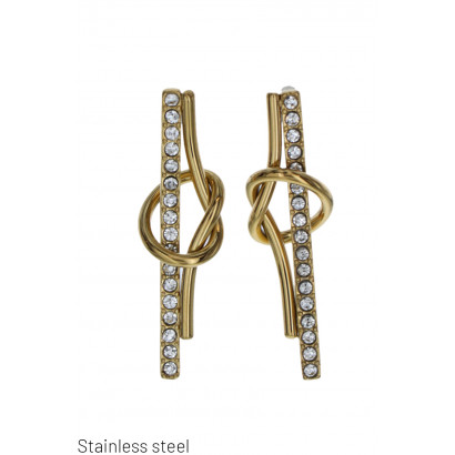 KNOT-SHAPED STEEL AND CRYSTAL EARRING