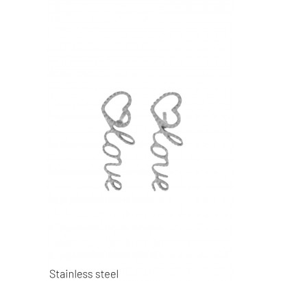 STEEL EARRING WITH HEART AND WRITING