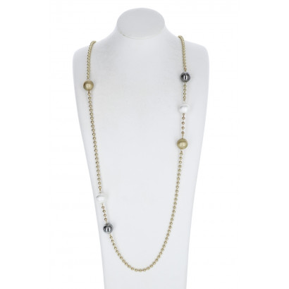 LONG COLLIER EN ACIER AVEC PERLES DE COULEURS