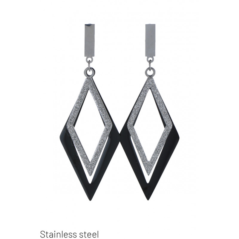 STEEL PENDANT EARRING GEOMETRIC SHAPE W/2 LOSANGE