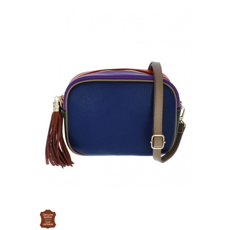 ALY, LEATHER SADDLE BAG WITH PATCHWORK COLORS