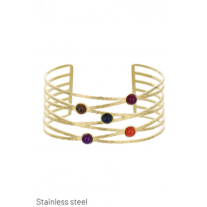 BRACELET RIGIDE EN ACIER AVEC PLUSIEURS PIERRES