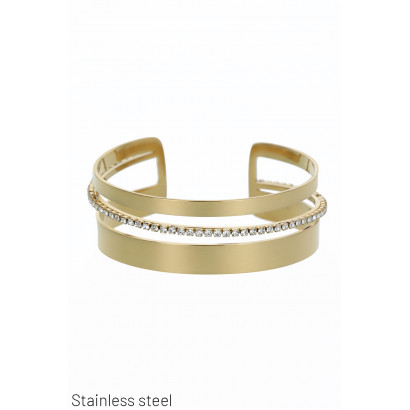 STEEL RIGID BRACELET WITH STRASS CHAIN IN  MIDDLE