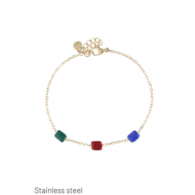 BRACELET CHAINE EN ACIER AVEC PIERRES COLORÉES