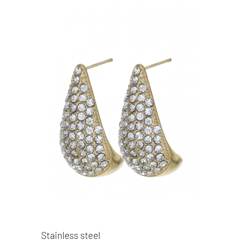 DROP-SHAPED STEEL AND CRYSTAL EARRING