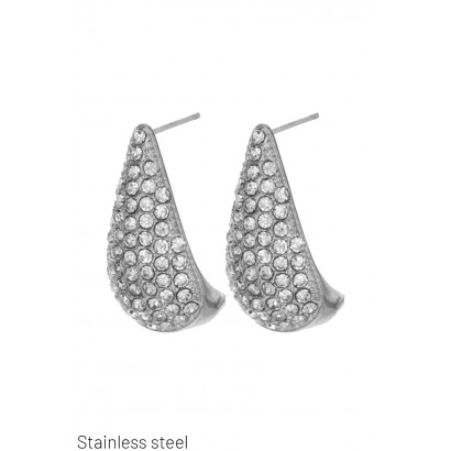 DROP-SHAPED STEEL AND CRYSTAL EARRING