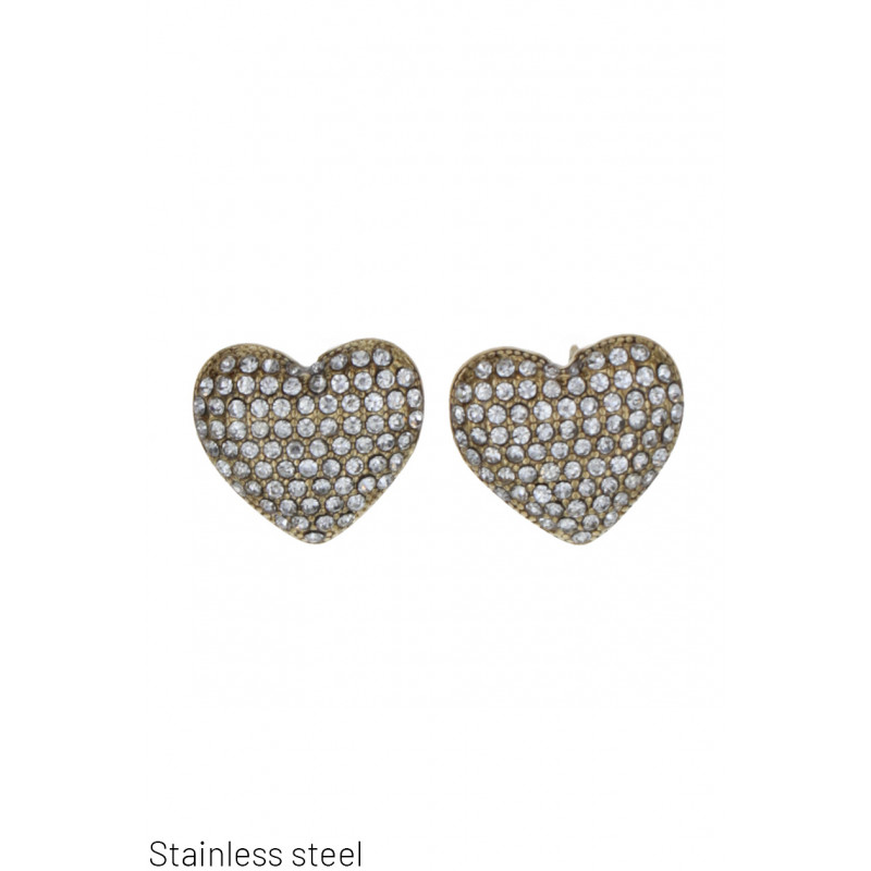 HEART-SHAPED STEEL AND CRYSTAL EARRING