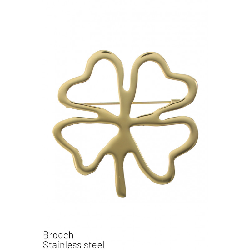 STEEL BROOCH WITH FOUR LEAF CLOVER