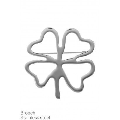 STEEL BROOCH WITH FOUR LEAF CLOVER