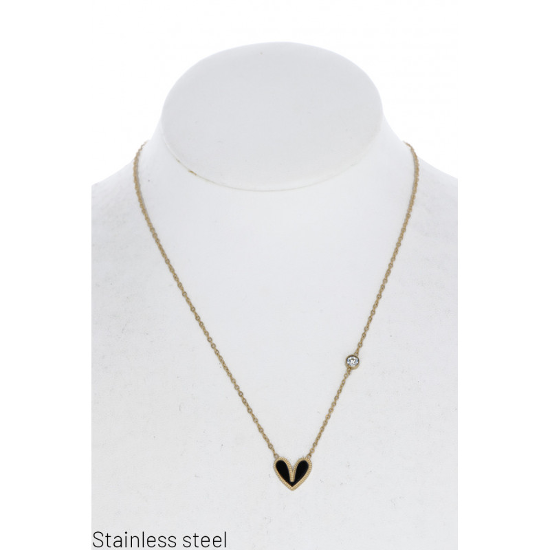 STAAL HALSKETTING MET HART HANGER & STRASS