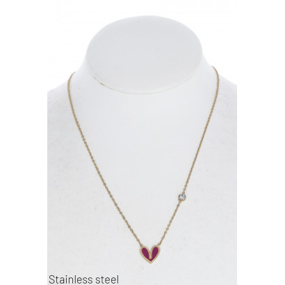 STAINL.STEEL NECKLACE WITH HEART PENDANT & RHINEST