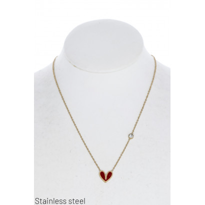 COLLIER EN ACIER PENDENTIF COEUR & STRASS