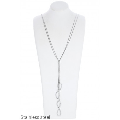 COLLIER ACIER LONG AVEC PENDENTIF GÉOMÉTRIQUES