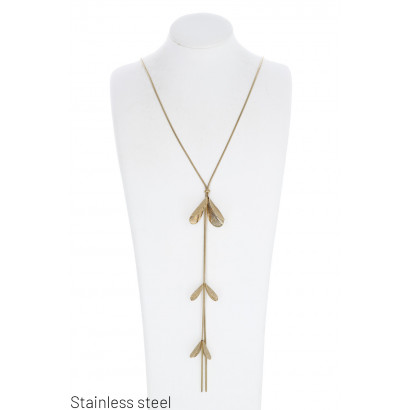 COLLIER ACIER LONG AVEC PENDENTIF FEUILLES