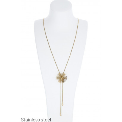 COLLIER ACIER LONG AVEC PENDENTIF FLEURS