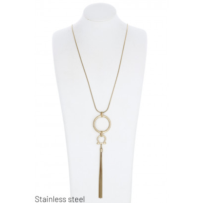 STEEL NECKLACE WITH LINK PENDANT & STEEL TASSEL