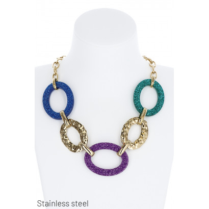 STAINL.STEEL AND RESINE NECKLACE WITH CIRCLES