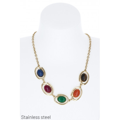 STAINLESS STEEL NECKLACE WITH STONES COLOURFUL