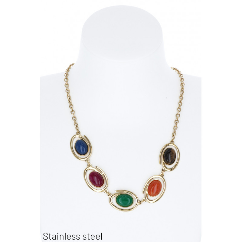 STAINLESS STEEL NECKLACE WITH STONES COLOURFUL