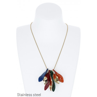 STAINLESS STEEL NECKLACE W/RESINE STONE COLOURFUL