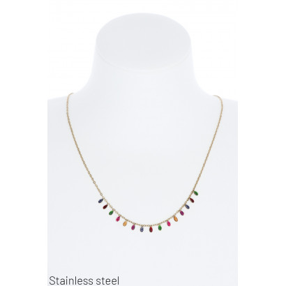 STAINLESS STEEL NECKLACE W/RESINE STONE COLOURFUL