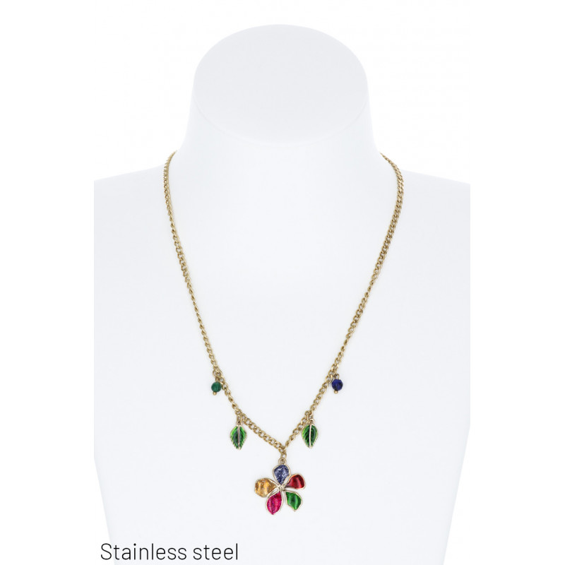 COLLIER ACIER AVEC PENDENTIF FLEUR PIERRE&FEUILLES