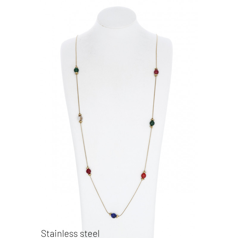 COLLIER ACIER AVEC PENDENTIF PIERRES COLORÉES