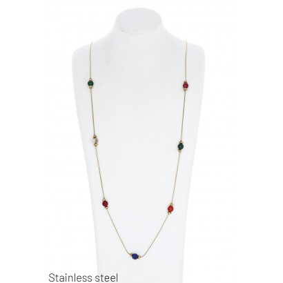 COLLIER ACIER AVEC PENDENTIF PIERRES COLORÉES