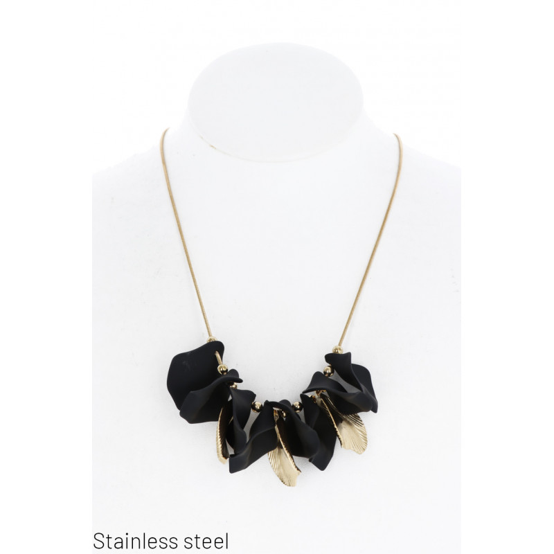 STAINL.STEEL NECKLACE, GEOMETRIC SHAPES&LEAVES