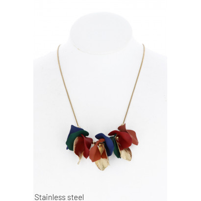 STAINL.STEEL NECKLACE, GEOMETRIC SHAPES&LEAVES