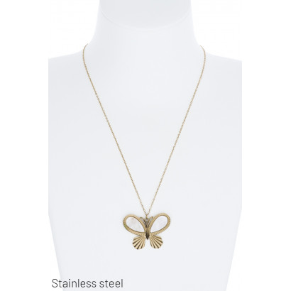 STAINL.STEEL NECKLACE WITH BUTTERFLIES & STONE