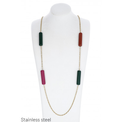 COLLIER ACIER AVEC PENDENTIF PIERRES COLORÉES