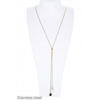 COLLIER ACIER LONG AVEC PENDENTIF PIERRES COLORÉES