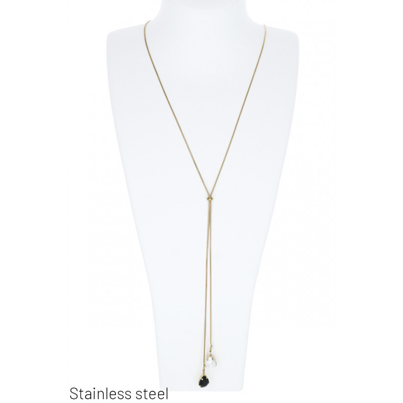 COLLIER ACIER LONG AVEC PENDENTIF PIERRES COLORÉES