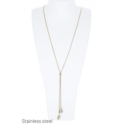 COLLIER ACIER LONG AVEC PENDENTIF PIERRES COLORÉES