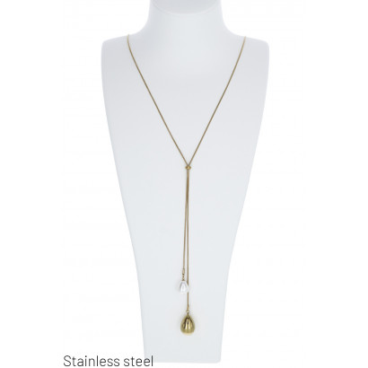 LONG COLLIER EN ACIER AVEC PENDENTIF EN STRASS