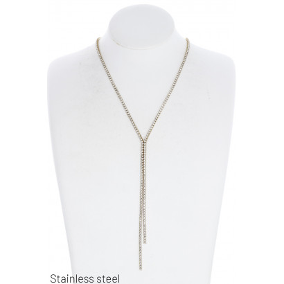 COLLIER ACIER LONG AVEC POMPON EN CHAINE ET STRASS