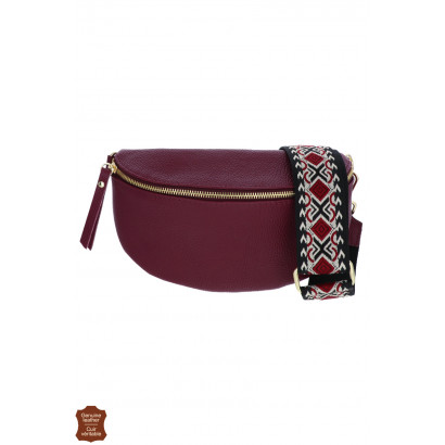 JOY, SAC BANANE CUIR, COULEUR UNIE, SANGLE COTON