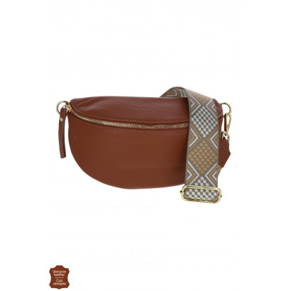 JOY, SAC BANANE CUIR, COULEUR UNIE, SANGLE COTON